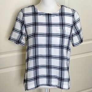 Madewell women's small button back blue/white plaid flannel feel material top